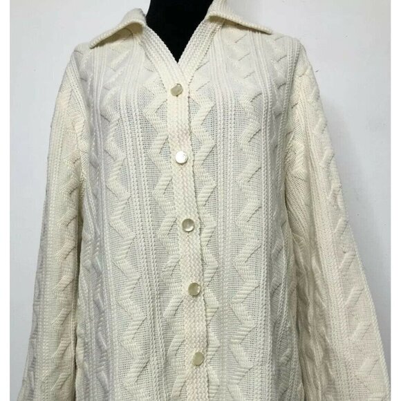 St Michael Cream Button Up Cardigan Women's EU L/XL Knit Acrylic Cable England - Picture 2 of 7